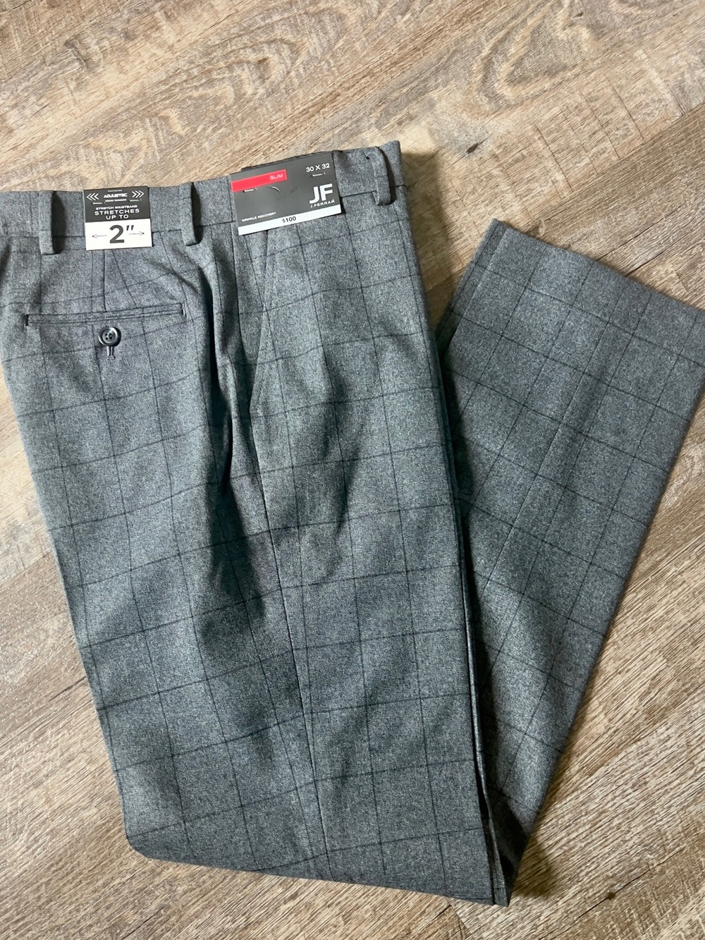 JF J Ferrar Men's Slim Fit Charcoal Window Flat Front Dress Pants-Size 30x32